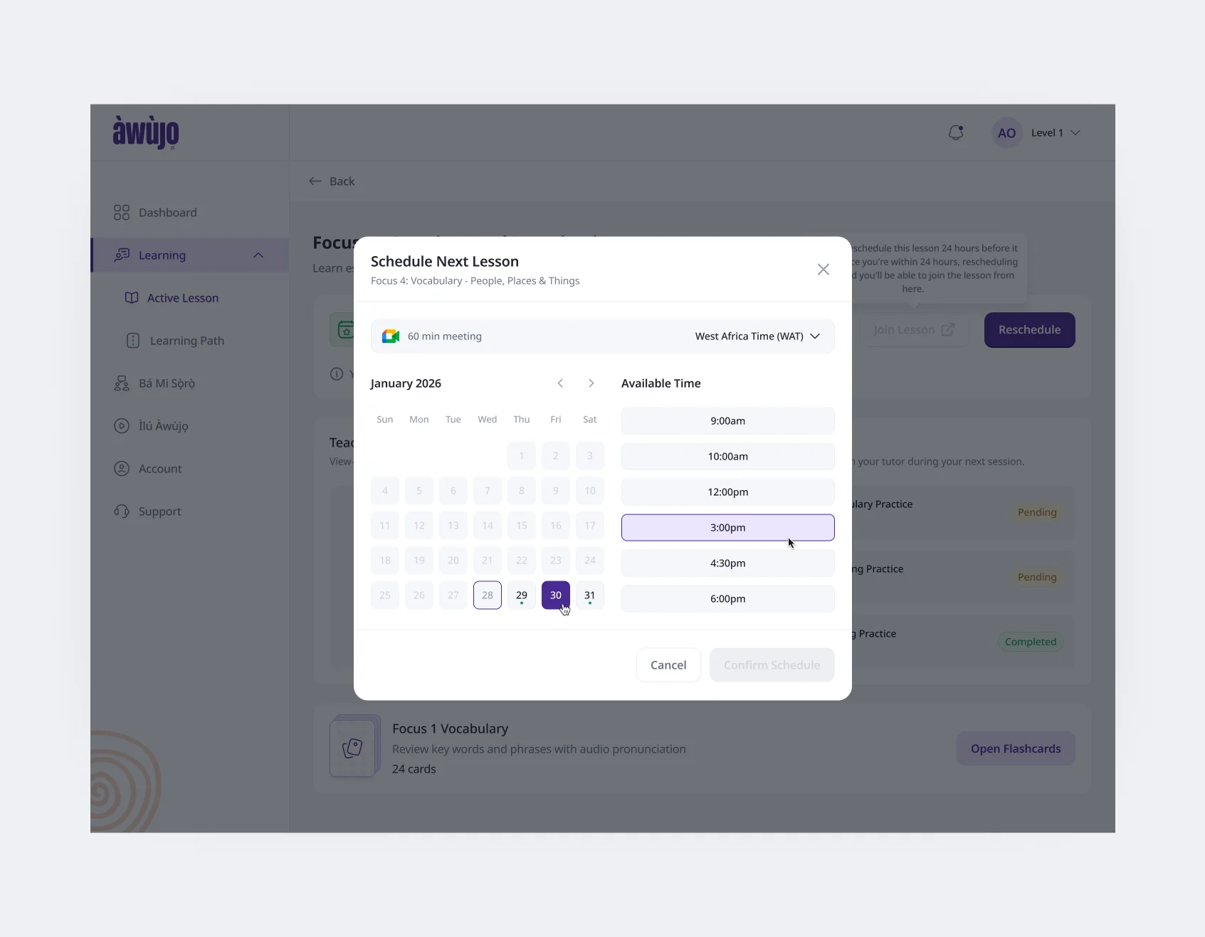 Schedule Lesson Modal